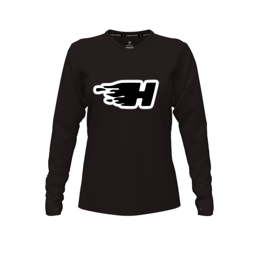 [CUS-DFW-TEES-CMF-VNK-LSL-BLK-FYXS-LOGO2] Decker Comfort T-Shirt (Female Youth XS, Black, V Neck, Logo 2, Long Sleeve)