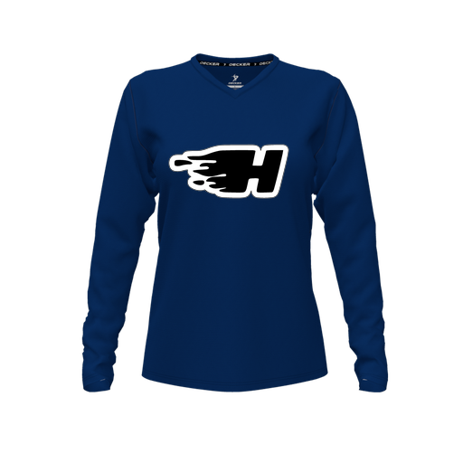 [FTLVCFNV-FYXS-LOGO2] Decker Comfort T-Shirt (Female Youth XS, Navy, V Neck, Logo 2, Long Sleeve)