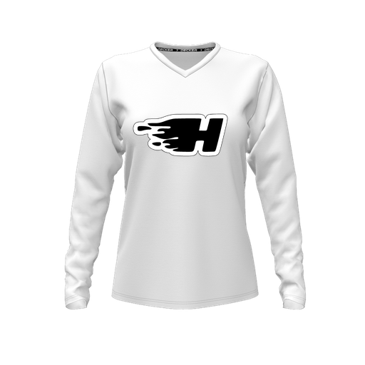 [CUS-DFW-TEES-PER-VNK-LSL-WHT-FYXS-LOGO2] Performance T-Shirt (Female Youth XS, White, V Neck, Logo 2, Long Sleeve)