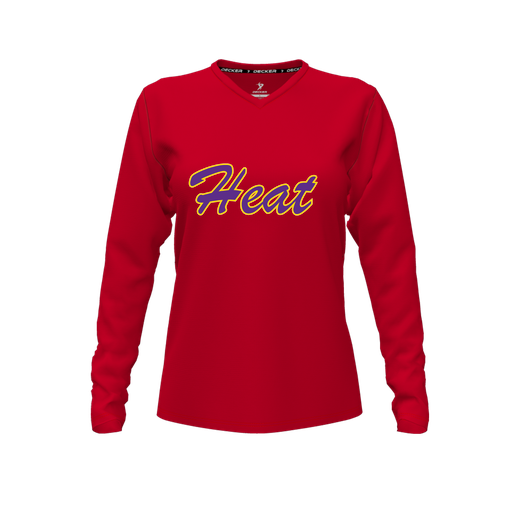 [FTLVPTRD-FYXS-LOGO1] Decker Performance T-Shirt (Female Youth XS, Red, V Neck, Logo 1, Long Sleeve)