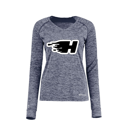 [222770.U22.XS-LOGO2] Ladies Electric Long Sleeve Shirt (Female Adult XS, Navy, Logo 2)